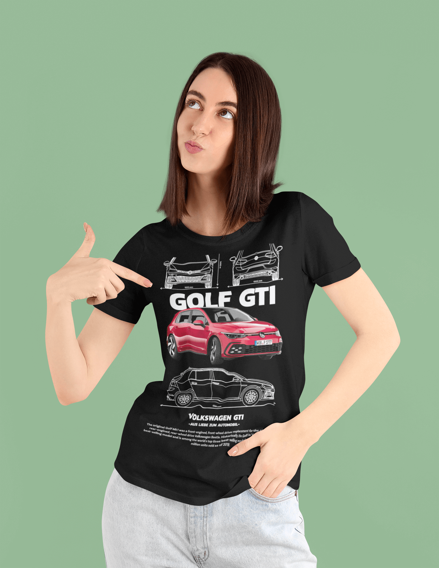 T-shirt Volkswagen Golf GTI « Hot Hatch » - Conception technique - T-shirt personnalisé avec logo VAG 