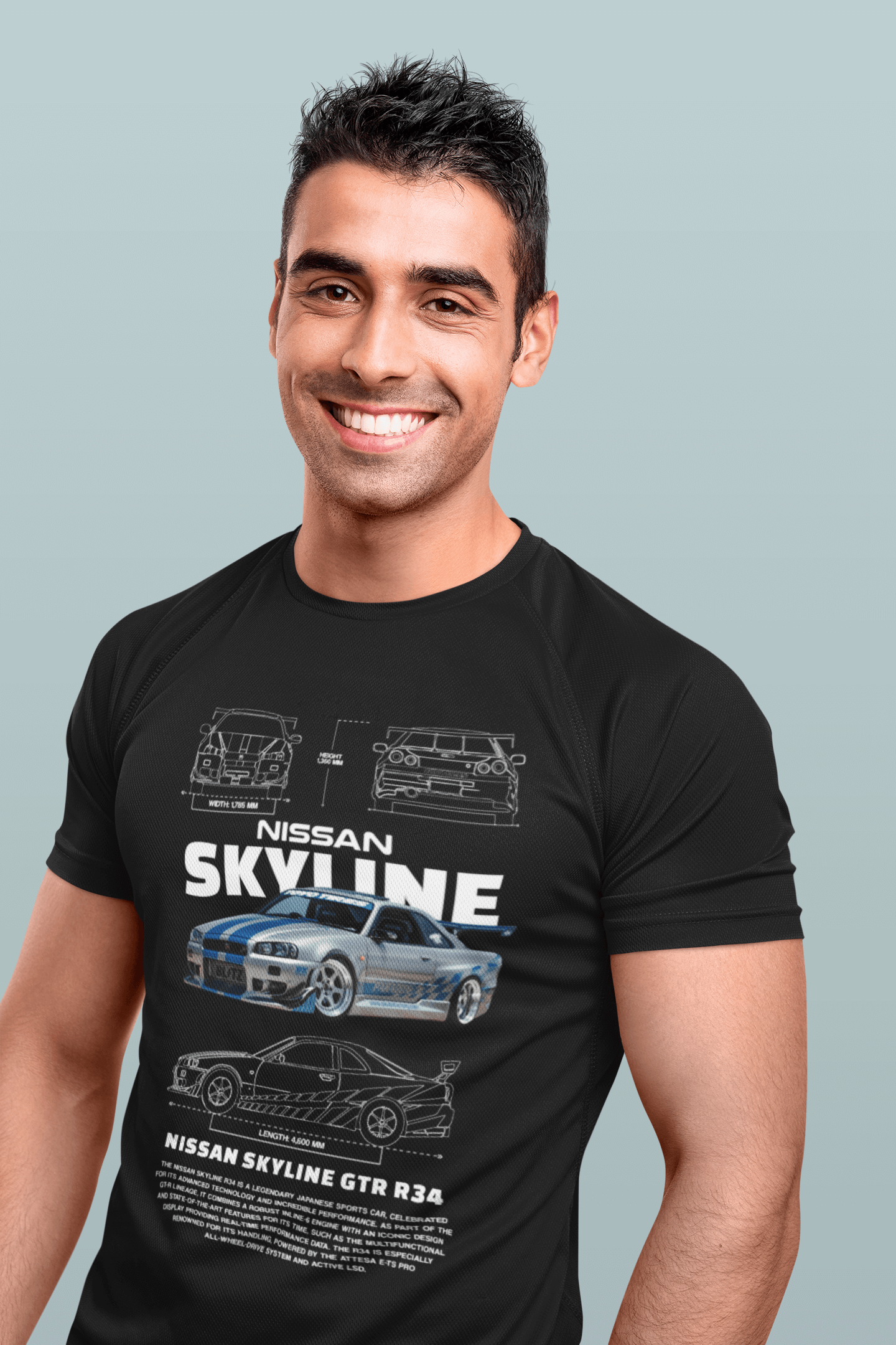 Nissan Skyline GT-R R34 Graphic T-Shirt — Skyline Blueprint & Street Car