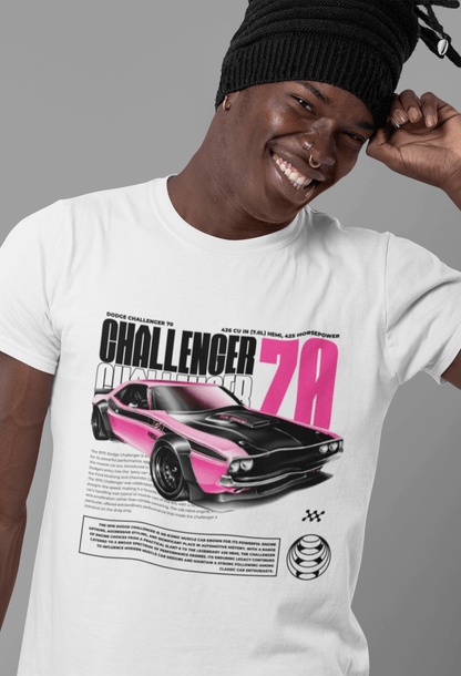 Dodge Challenger ’70 426 HEMI Graphic T‑Shirt — Racing Poster Artwork