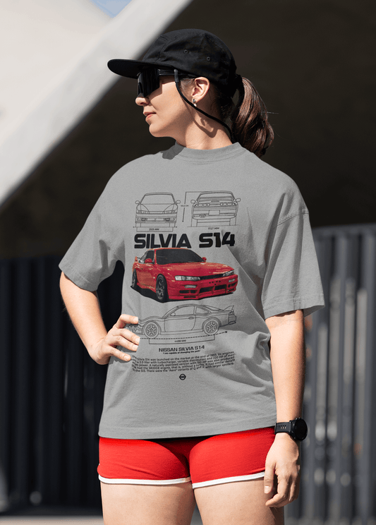 Nissan Silvia S14 Graphic T-Shirt — Red Drift Coupe Blueprint