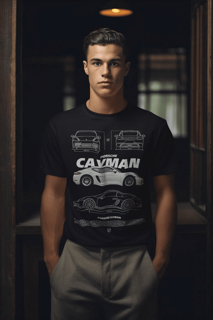 Porsche Cayman Graphic T-Shirt — Blueprint Spec Sheet