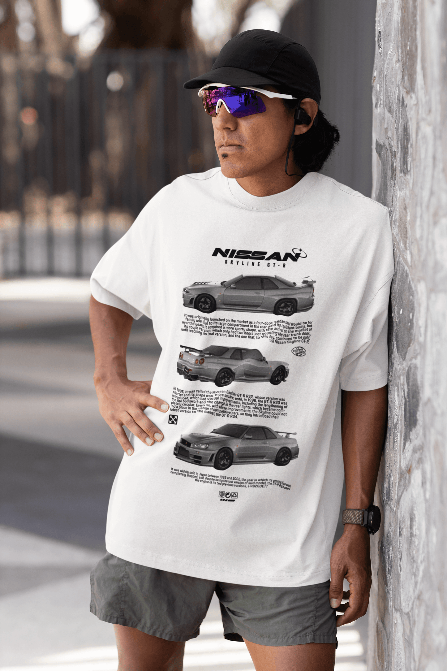 Nissan Skyline GT-R R34 Graphic T-Shirt — Triple View Poster Design