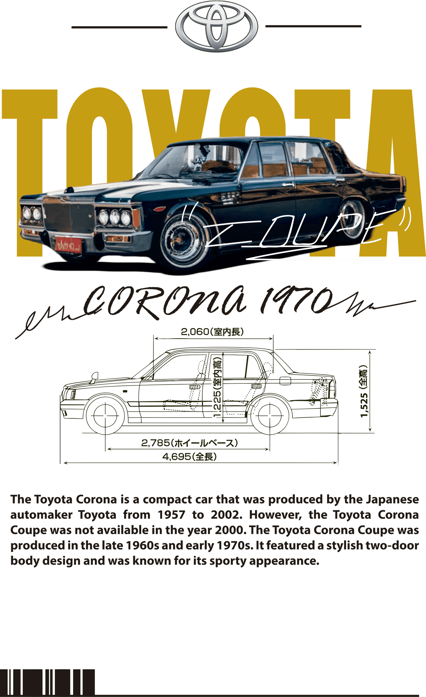 Toyota Corona 1970 Graphic T-Shirt — Blueprint Style
