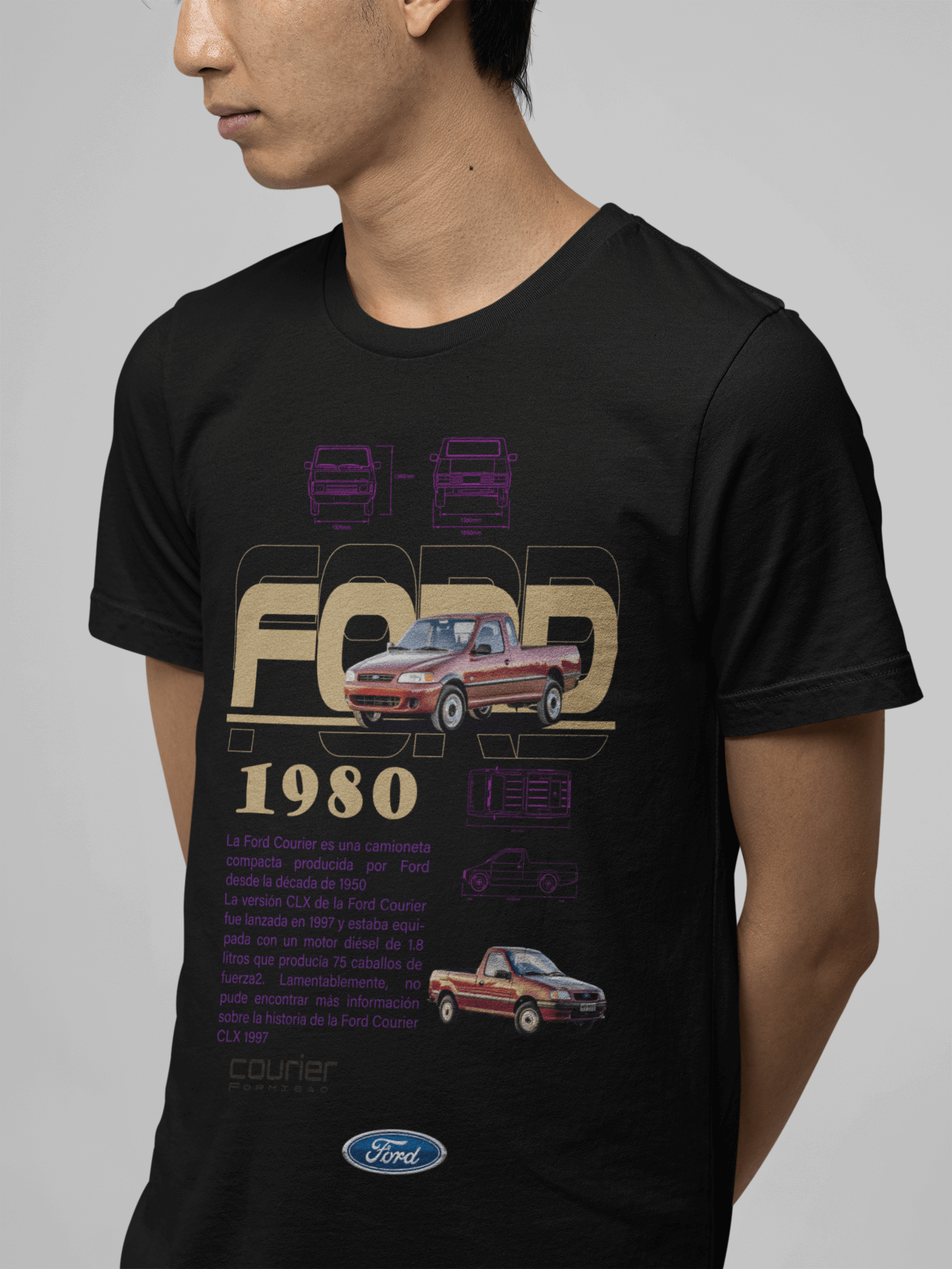 Ford Courier Pickup Graphic T-Shirt — Retro 1980 Poster