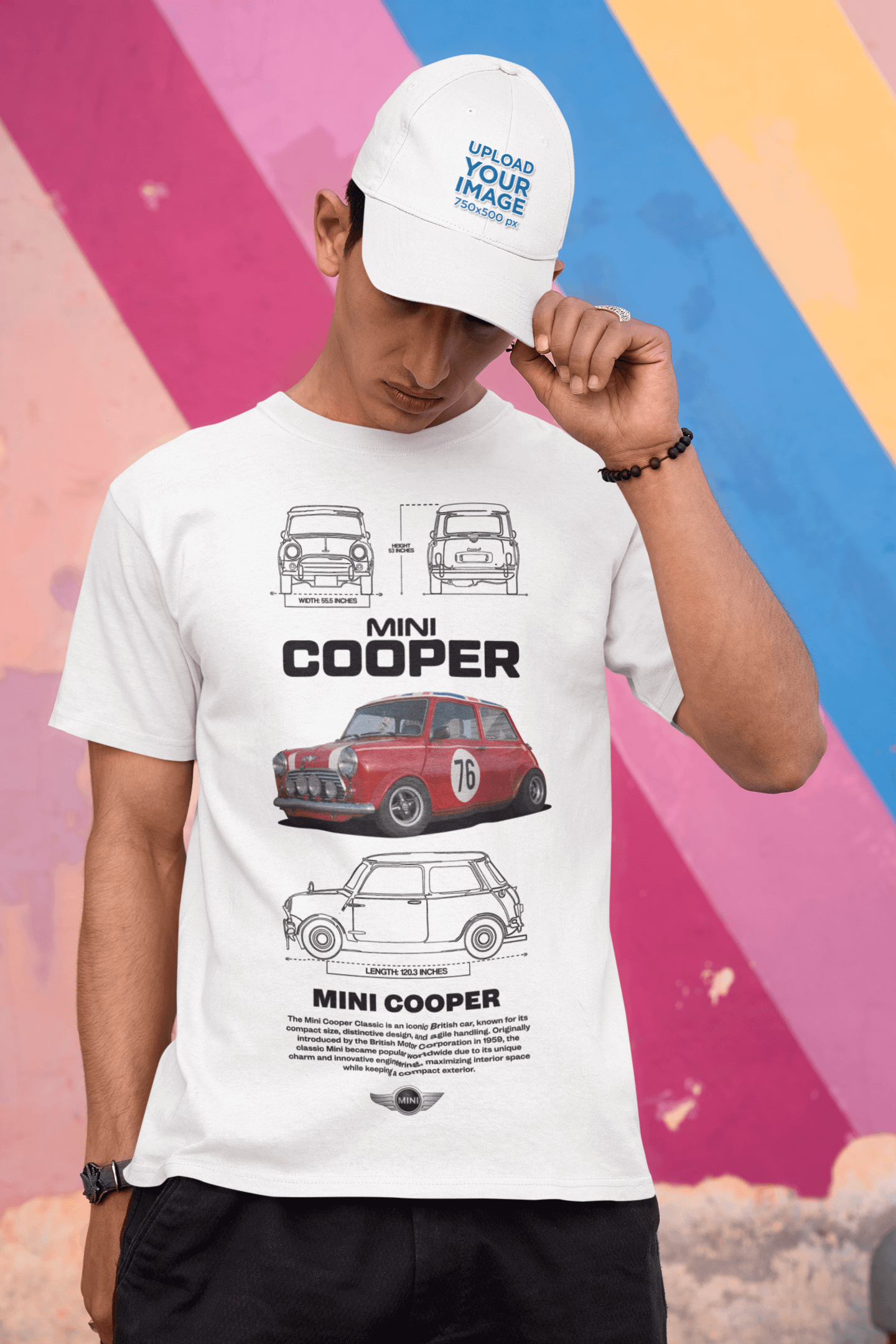 Mini Cooper Graphic T-Shirt — Photo & Line Sketch
