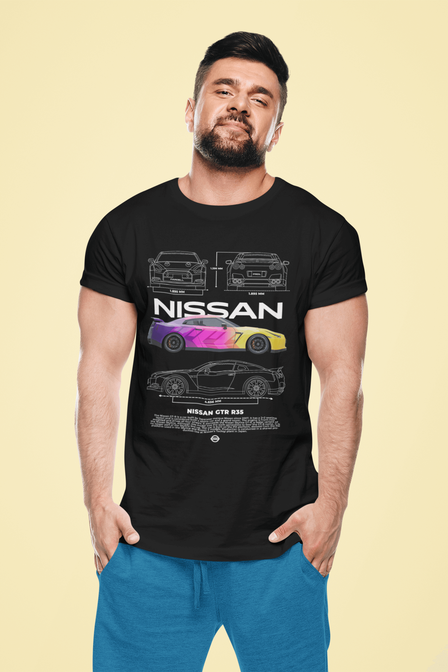 Nissan GT-R R35 Graphic T-Shirt — Neon Photo & Blueprint
