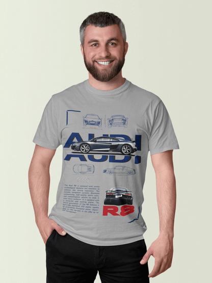 Audi R8 Coupe Graphic T‑Shirt — Photo & Line Sketch
