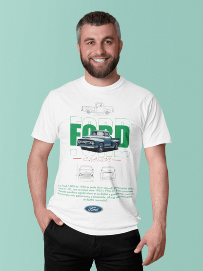 Ford F-100 (1956) Classic Graphic T-Shirt — Photo & Line Sketch