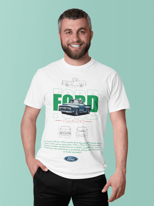 Ford F-100 (1956) Classic Graphic T-Shirt — Photo & Line Sketch