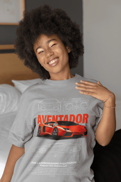 Lamborghini Aventador Graphic T-Shirt — Photo & Line Sketch (Red)