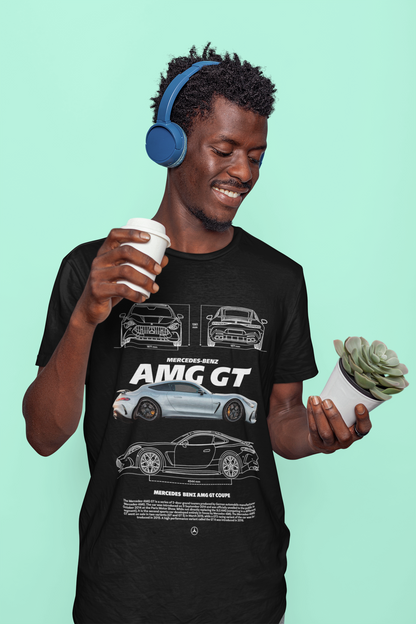 Mercedes‑Benz AMG GT Coupe Graphic T‑Shirt — Photo & Line Sketch