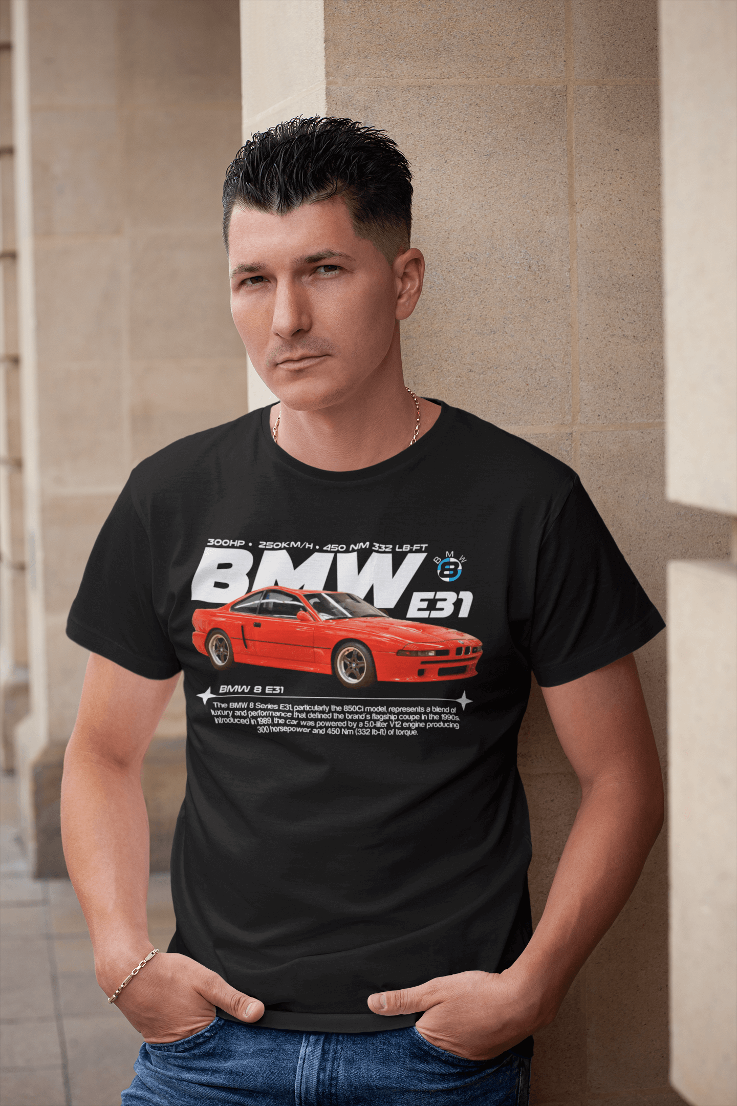 T-shirt graphique personnalisé BMW Série 8 E31 - Poster personnalisé « V12 Grand Tourer » 
