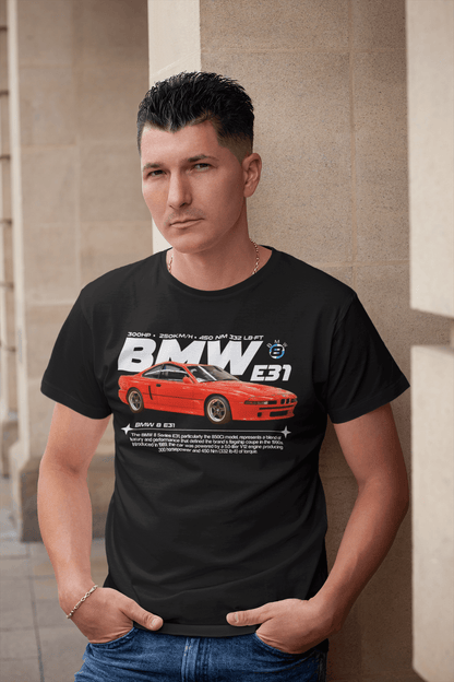 T-shirt graphique personnalisé BMW Série 8 E31 - Poster personnalisé « V12 Grand Tourer » 