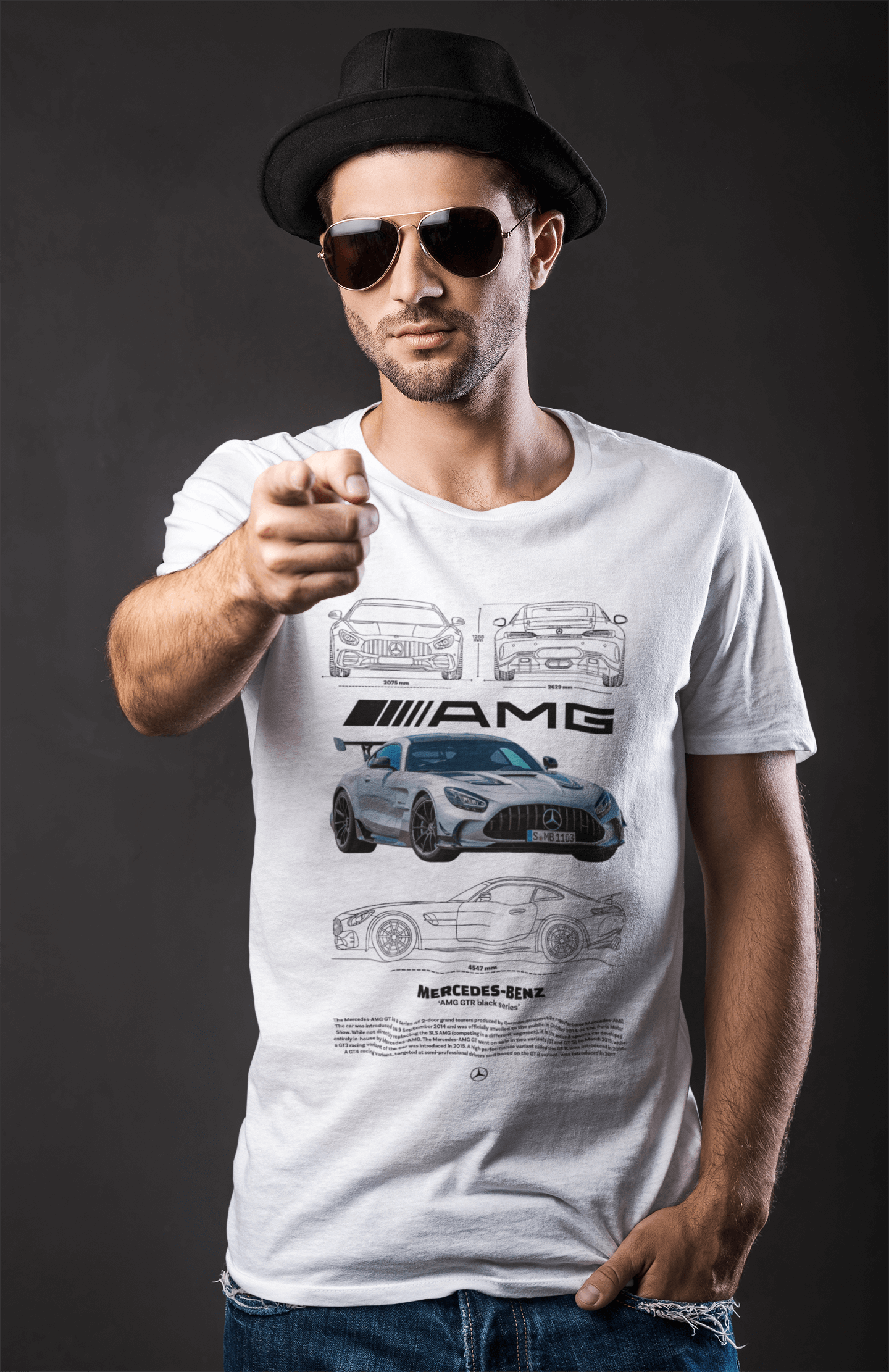 Mercedes-AMG GT R Blueprint Graphic T-Shirt — Poster Artwork