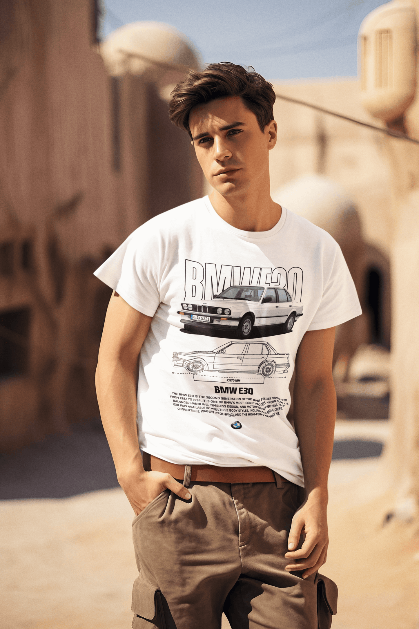 T-shirt graphique personnalisé BMW E30 Classic - T-shirt personnalisé « Parrain de la M » avec motif Blueprint 