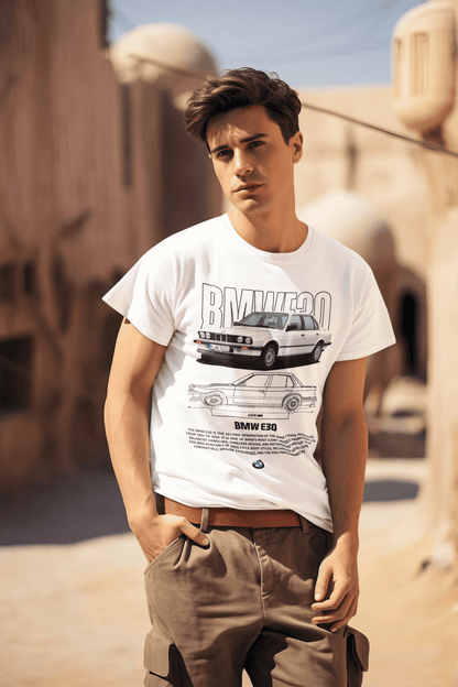 T-shirt graphique personnalisé BMW E30 Classic - T-shirt personnalisé « Parrain de la M » avec motif Blueprint 