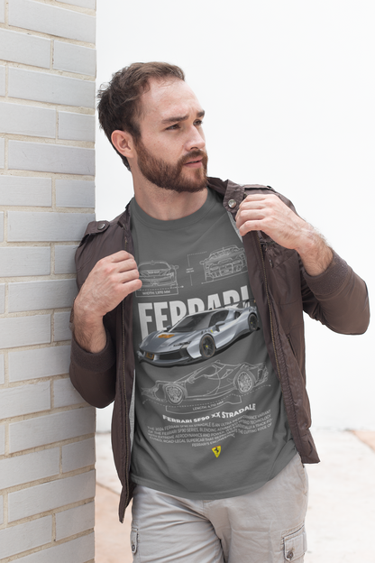 Ferrari SF90 XX Stradale Graphic T-Shirt — Photo & Line Sketch