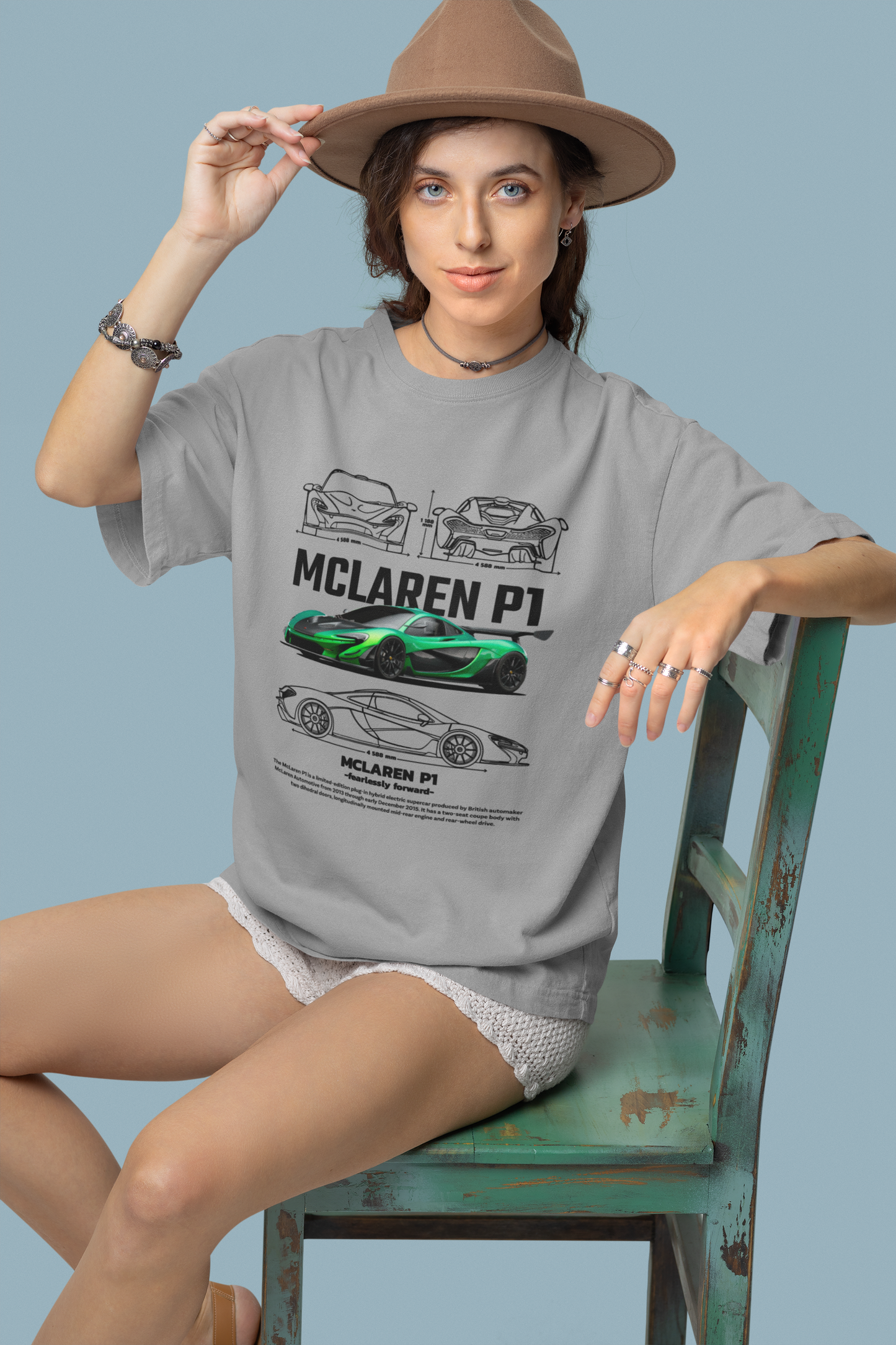 McLaren P1 Graphic T-Shirt — Photo & Line Sketch (Green)