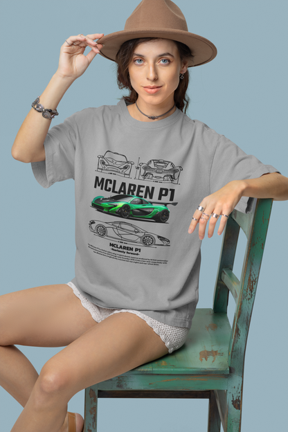 McLaren P1 Graphic T-Shirt — Photo & Line Sketch (Green)