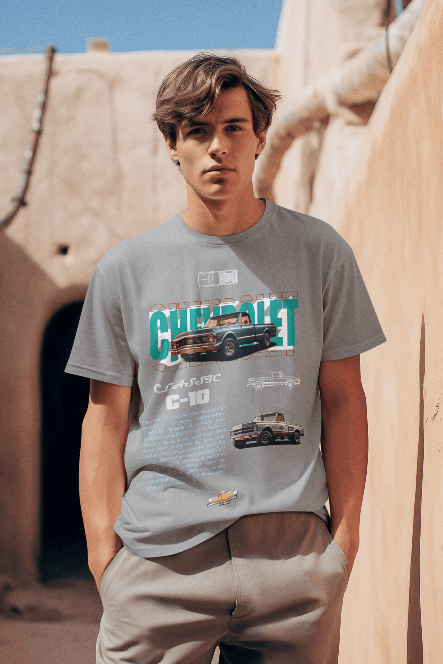 Chevrolet C‑10 Classic Pickup Graphic T‑Shirt — Photo & Line Sketch