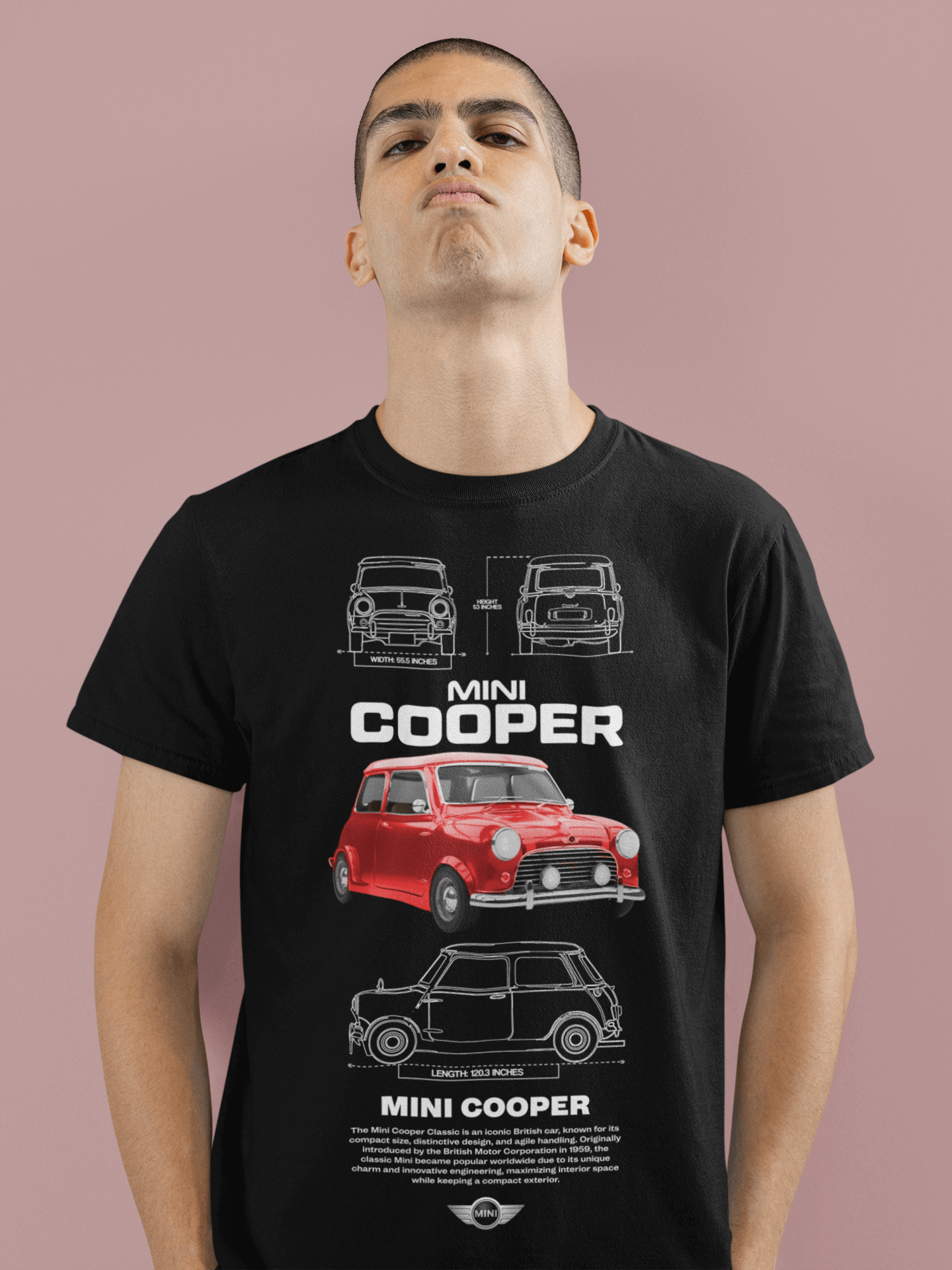 MINI Cooper Classic Graphic T-Shirt — Photo & Blueprint Illustration