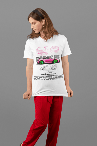 Porsche 911 GT3 RS Graphic Tee — Neon Blueprint Poster