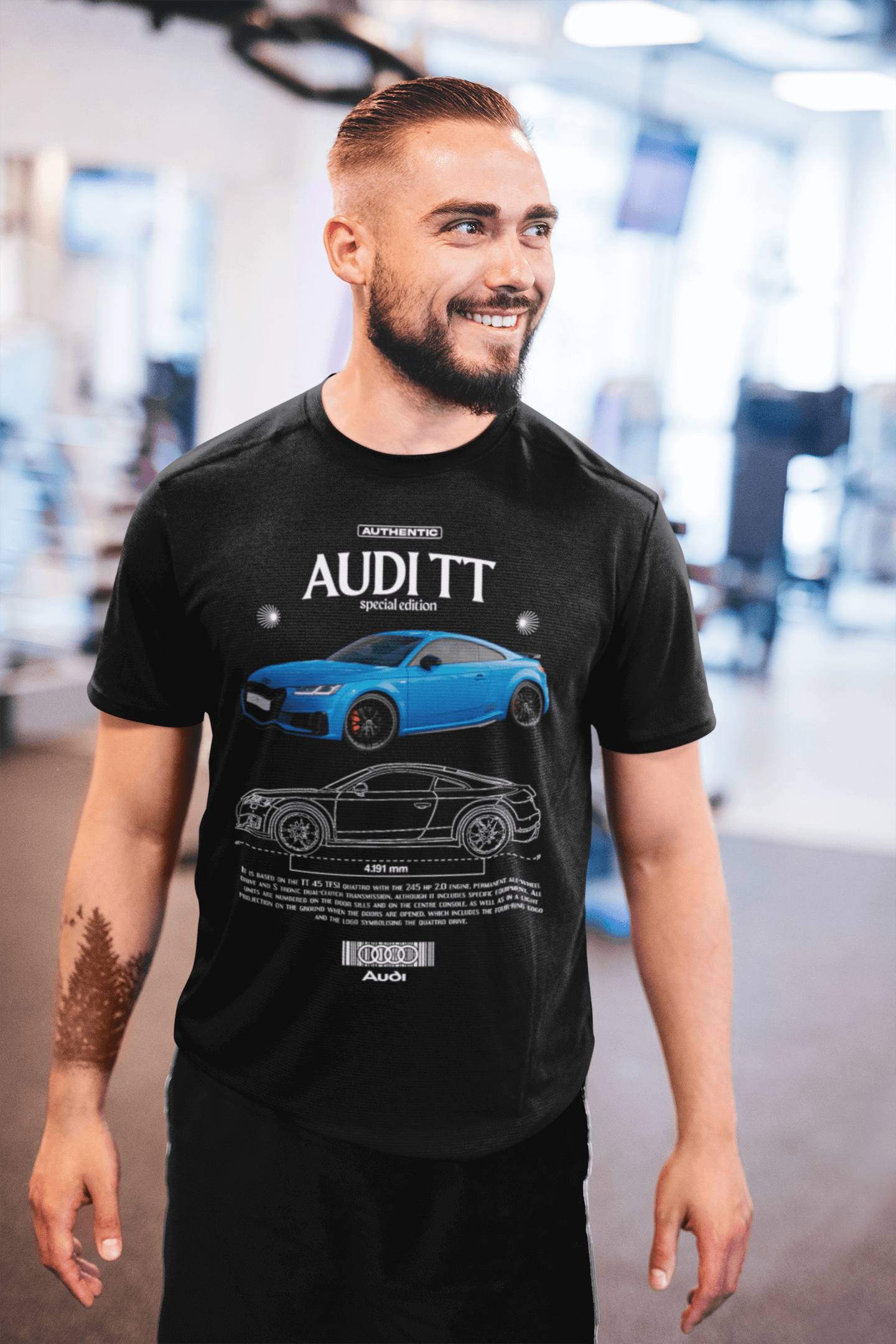 Audi TT Graphic T-Shirt — Photo & Line Sketch