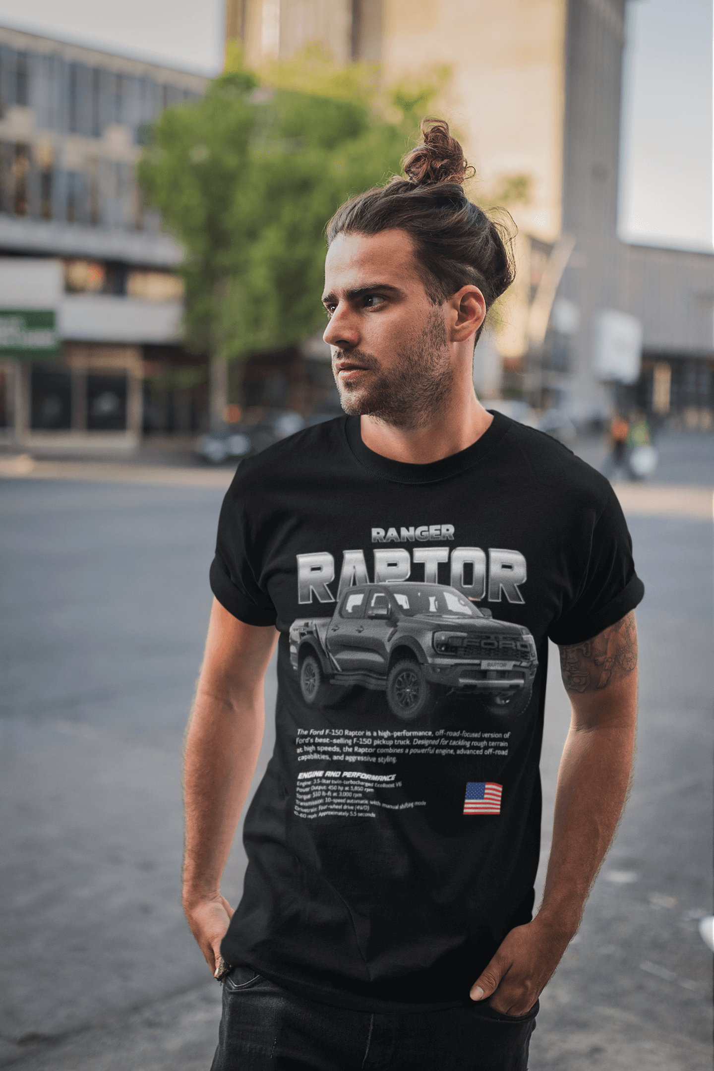 Ford Ranger Raptor Graphic T‑Shirt — Blacked‑Out Photo Poster
