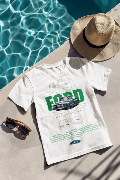 Ford F-100 (1956) Classic Graphic T-Shirt — Photo & Line Sketch