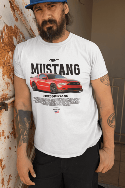 Ford Mustang Graphic T‑Shirt — Red Photo Poster