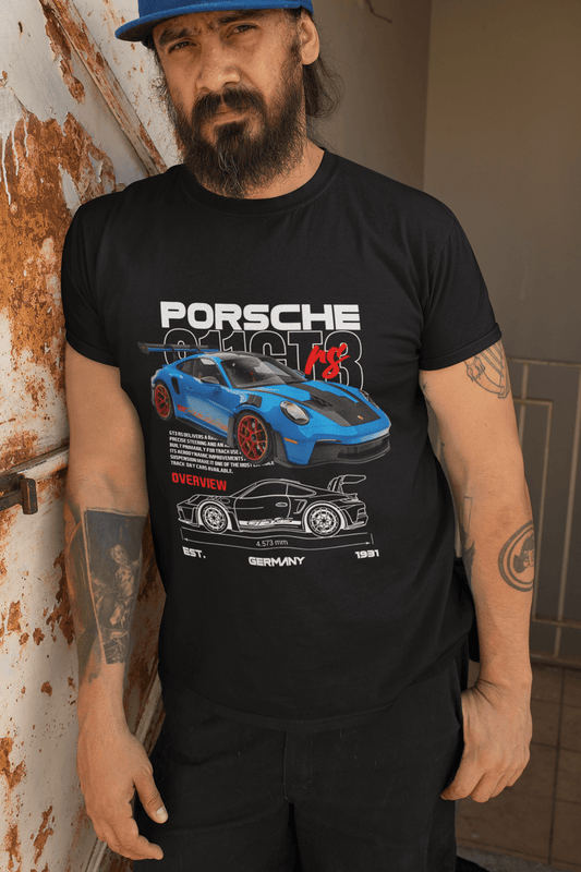 Porsche 911 GT3 RS Graphic T-Shirt — Track Overview Blueprint Poster