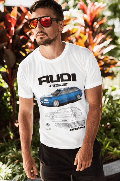 Audi RS2 Avant Graphic T‑Shirt — 1994 Blue Poster & Blueprint