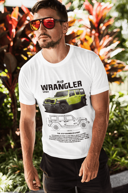 Jeep Wrangler Sport Graphic T-Shirt — Photo & Line Sketch