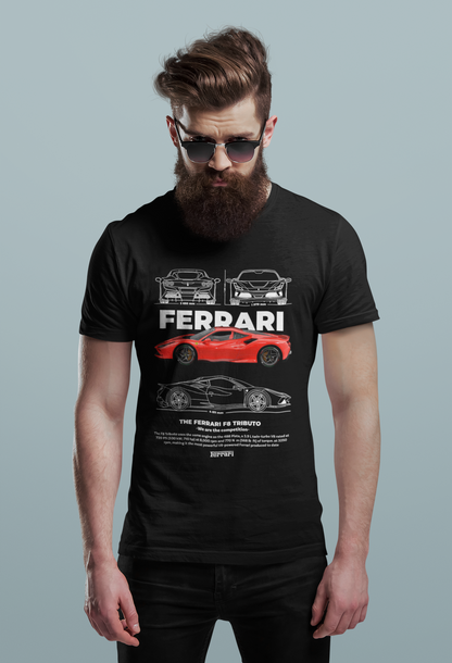 Ferrari F8 Tributo Graphic T-Shirt — Photo & Line Sketch
