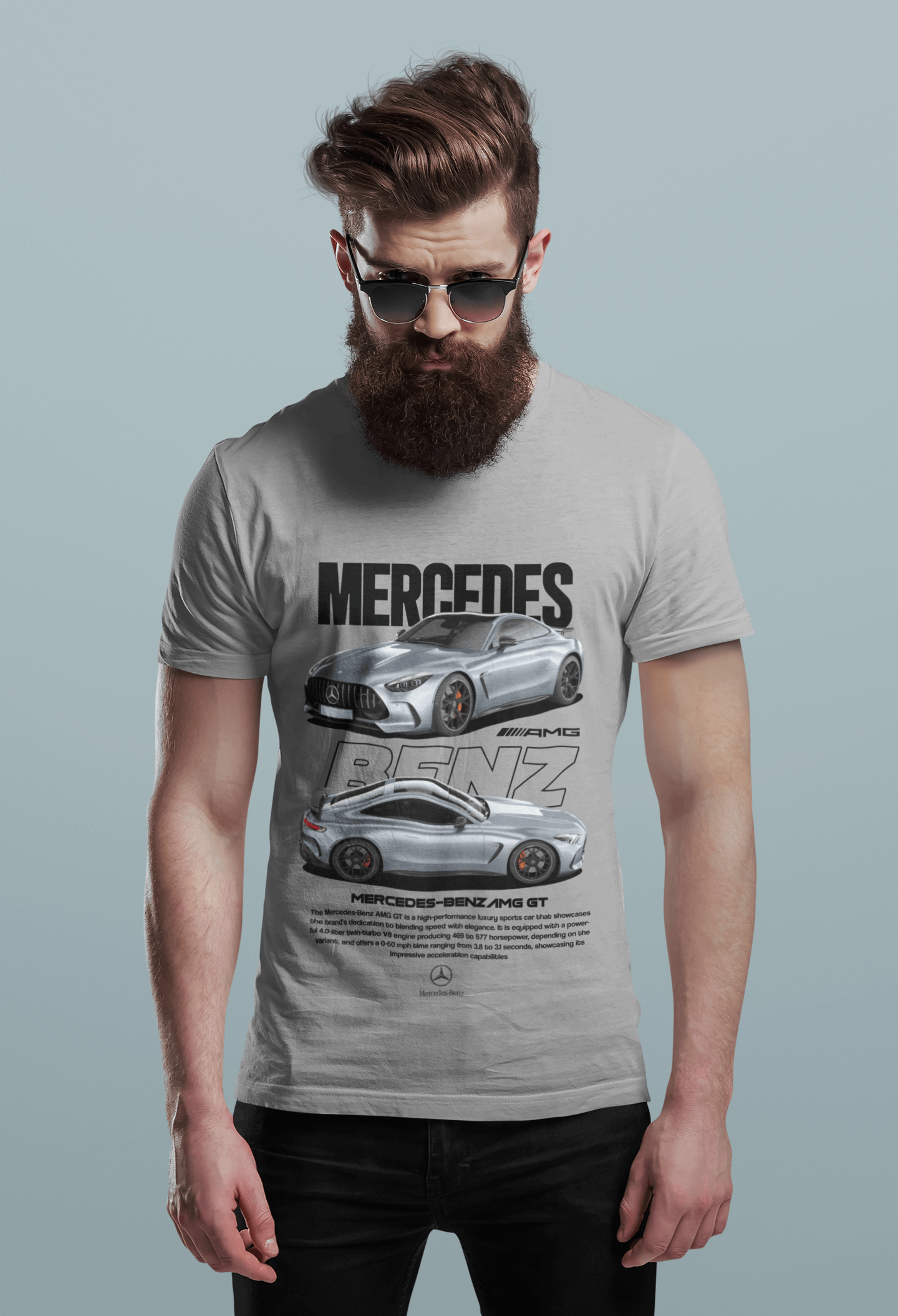 Mercedes-Benz AMG GT Graphic T-Shirt — Dual View Photo & Typography