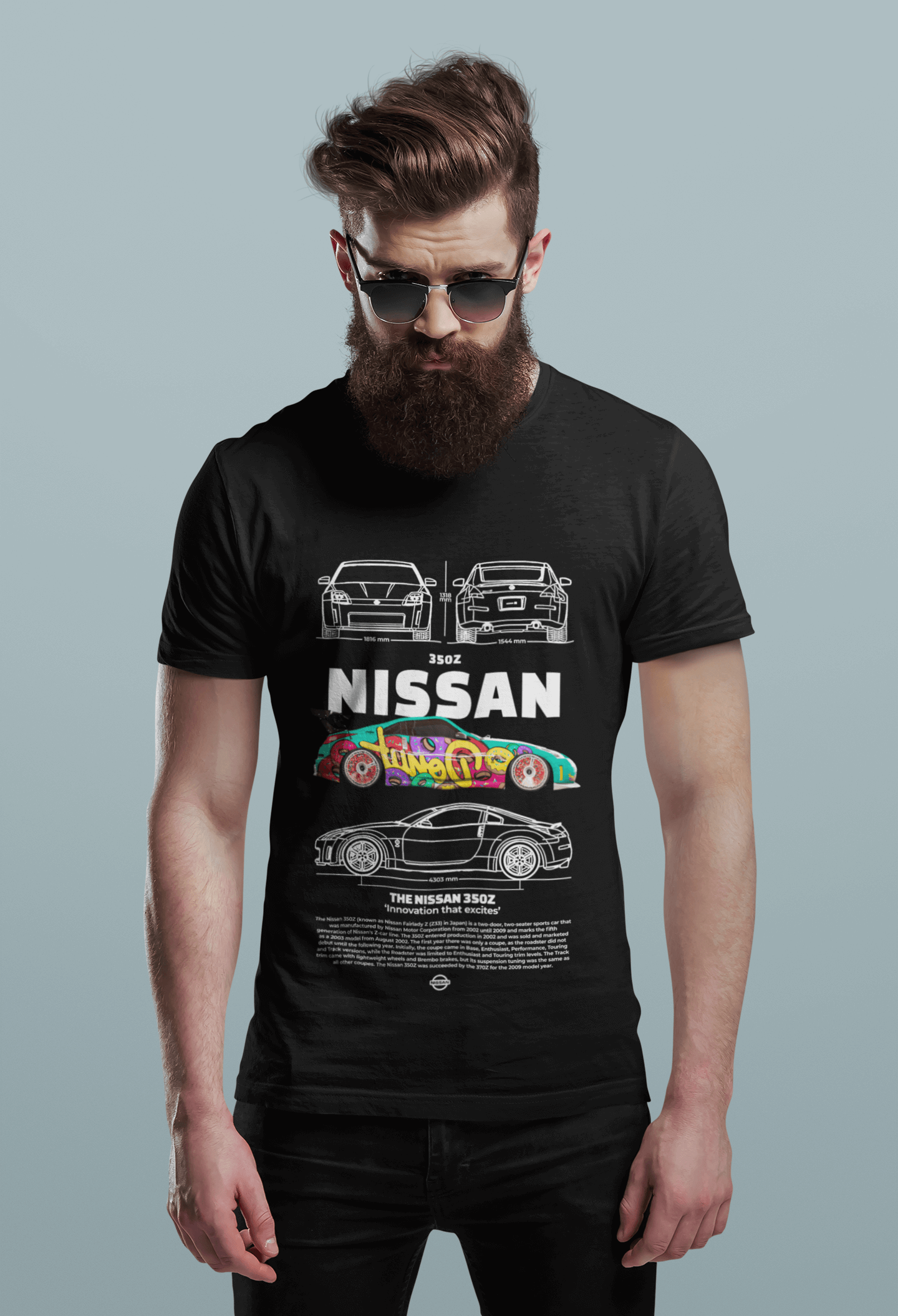 Nissan 350Z White Graphic T-Shirt — Graffiti Blueprint JDM Style