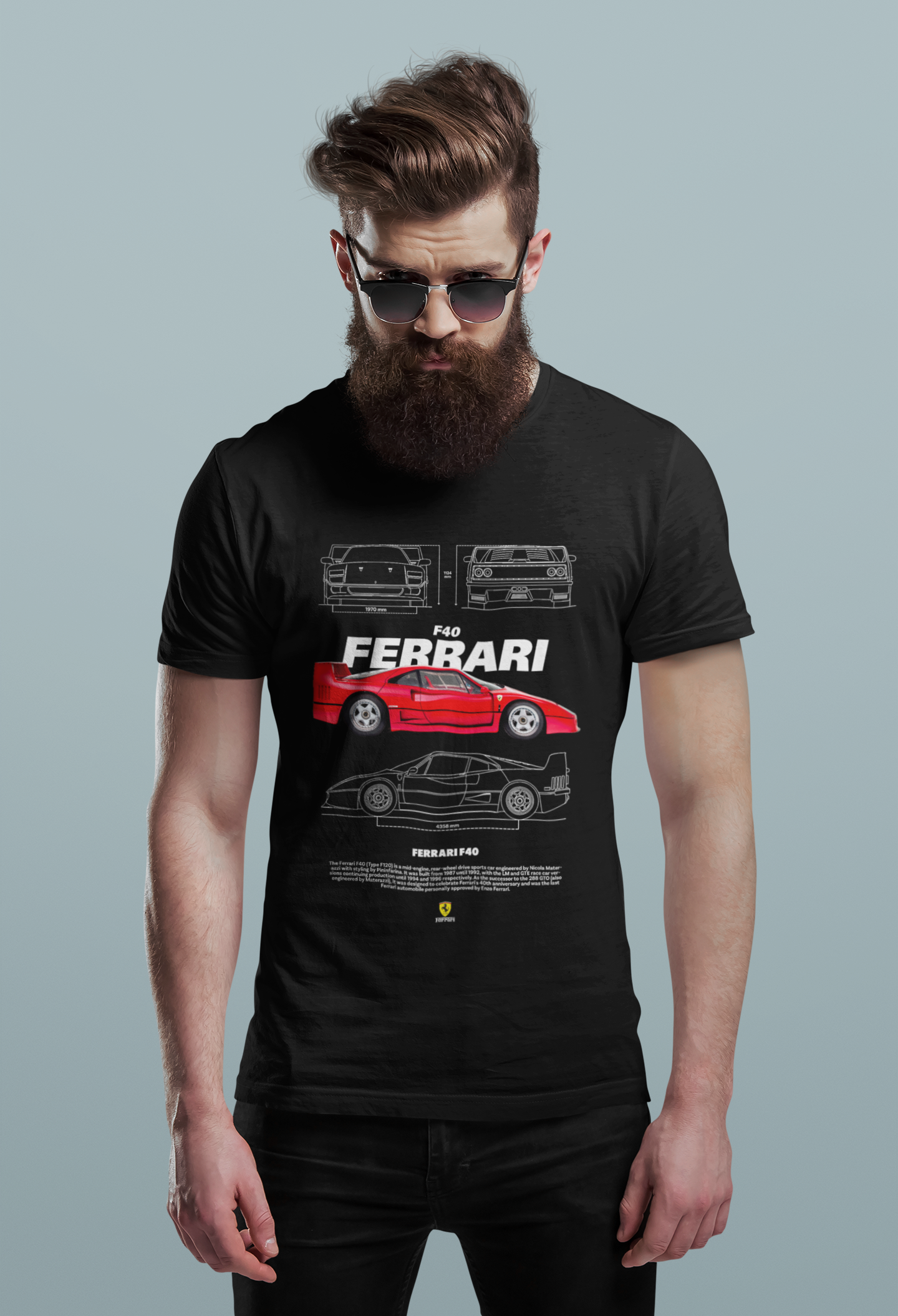 Ferrari F40 Graphic T‑Shirt — Photo & Line Sketch