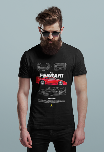 Ferrari F40 Graphic T‑Shirt — Photo & Line Sketch
