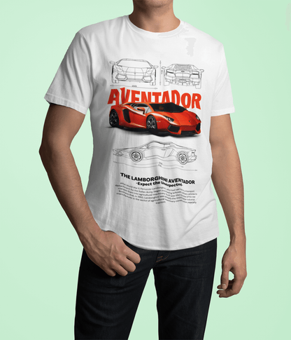 Lamborghini Aventador Graphic T-Shirt — Photo & Line Sketch (Red)