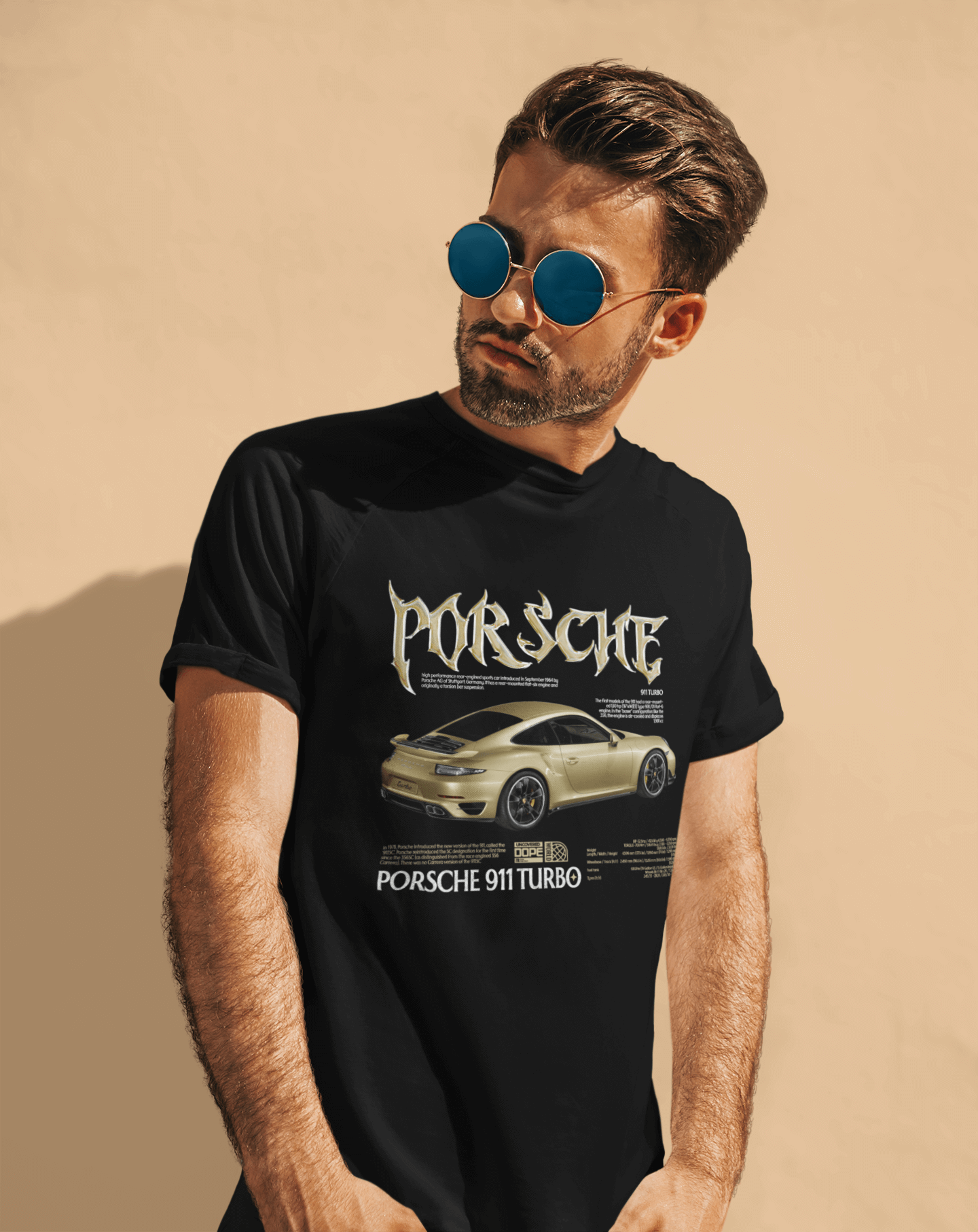 Porsche 911 Turbo Graphic Tee — Gold Y2K Poster