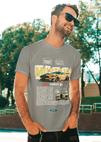 Ford Mustang GT (Gen 6) Graphic T-Shirt — Photo & Line Sketch
