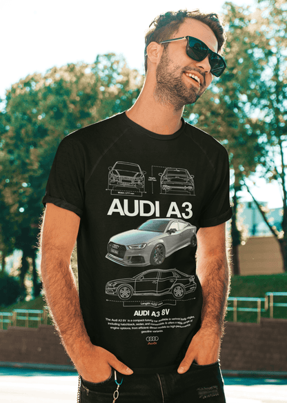 Audi A3 (8V) Graphic T-Shirt — Blueprint + Photo