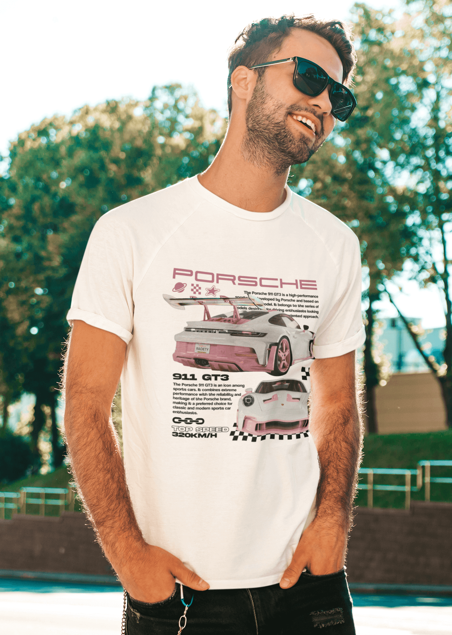 Porsche 911 GT3 Graphic Tee — Pink Track Poster