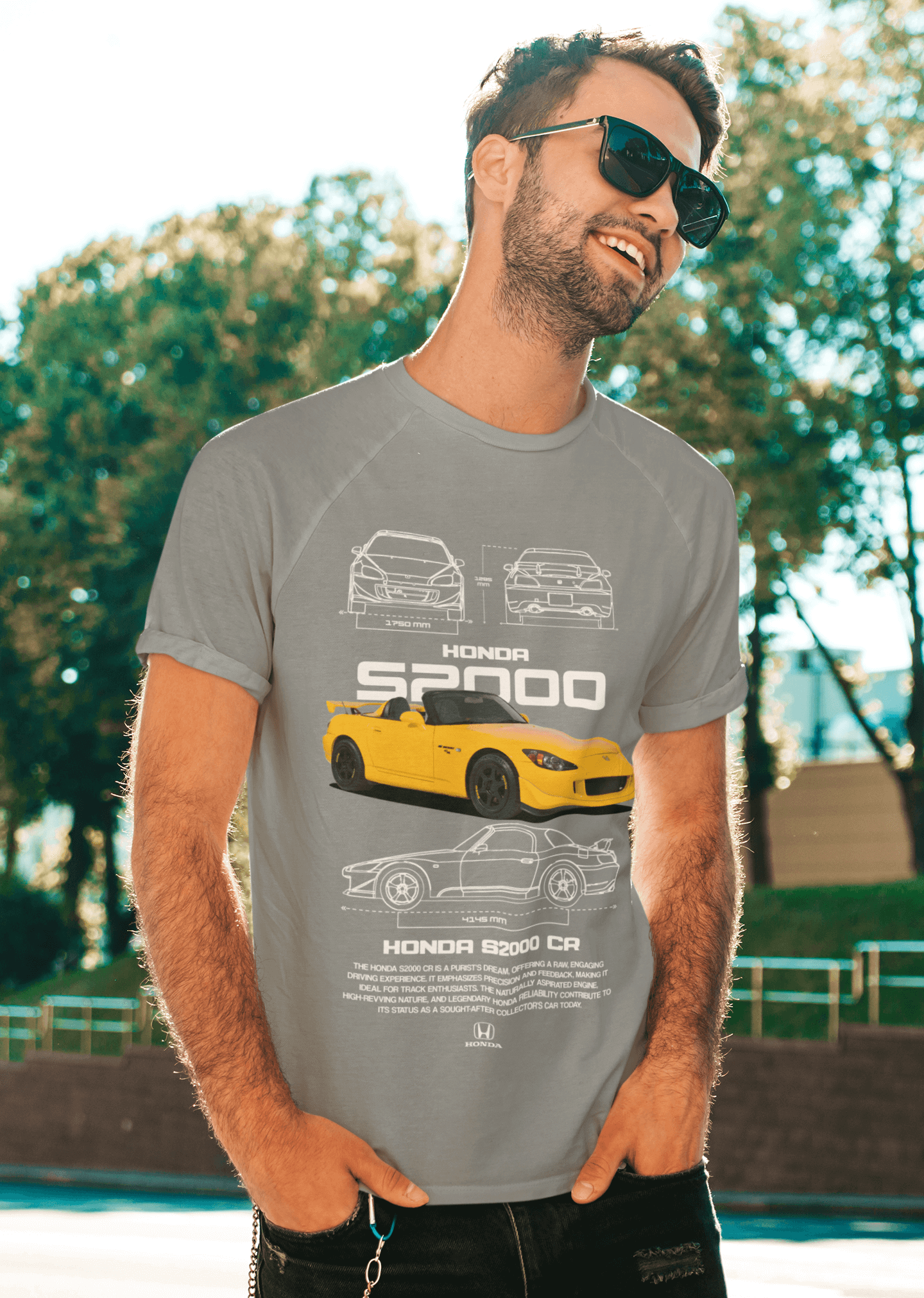 Honda S2000 CR Graphic T-Shirt — Photo & Line Sketch