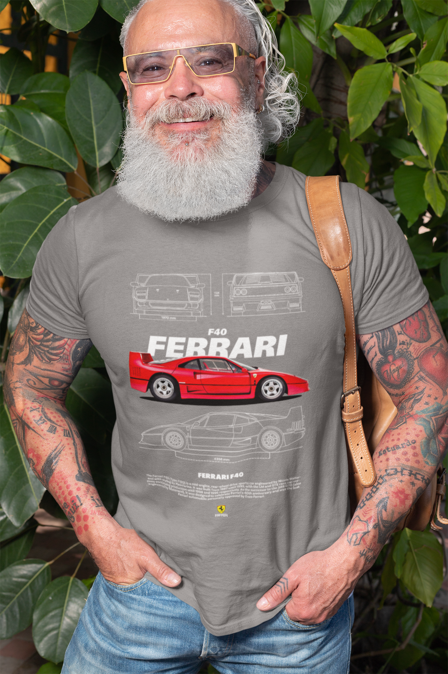 Ferrari F40 Graphic T‑Shirt — Photo & Line Sketch