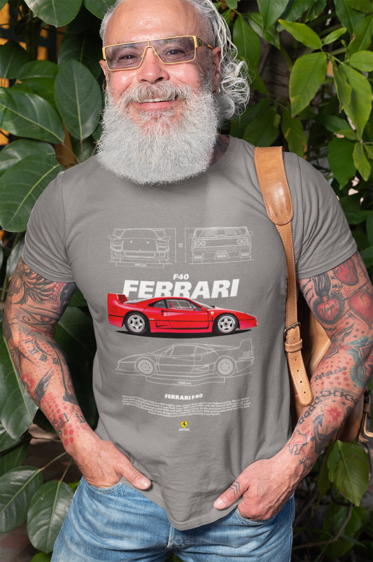 Ferrari F40 Graphic T‑Shirt — Photo & Line Sketch