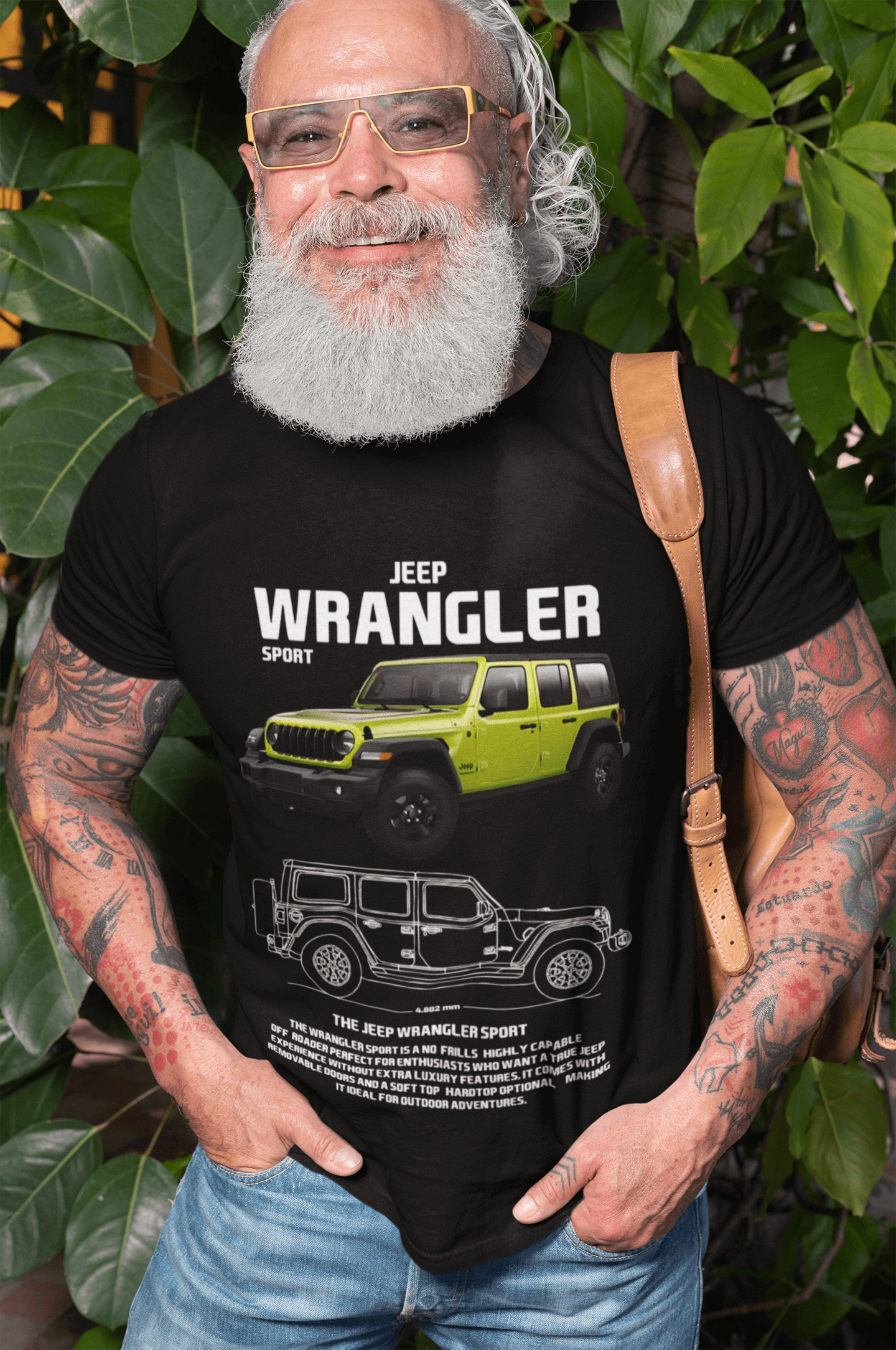 Jeep Wrangler Sport Graphic T-Shirt — Photo & Line Sketch