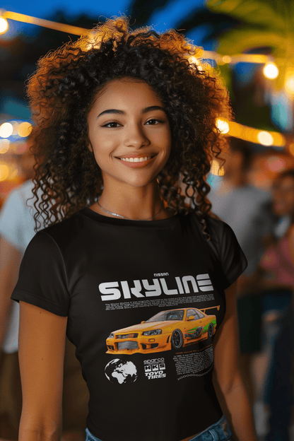Nissan Skyline R34 Graphic T-Shirt — Yellow Street Car Skyline Poster