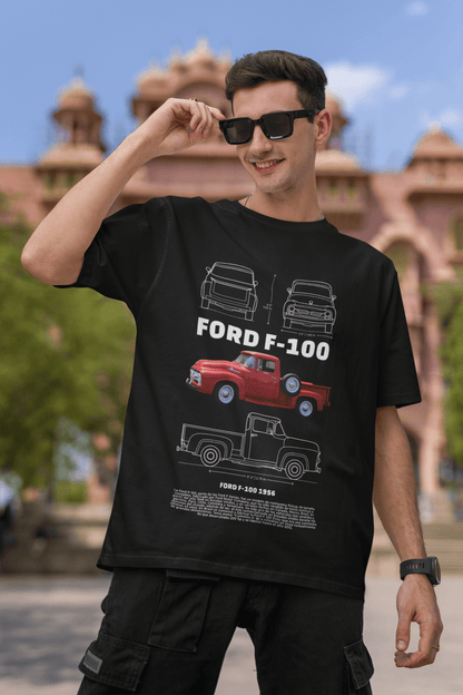 Ford F-100 (1956) Graphic T‑Shirt — Blueprint & Photo