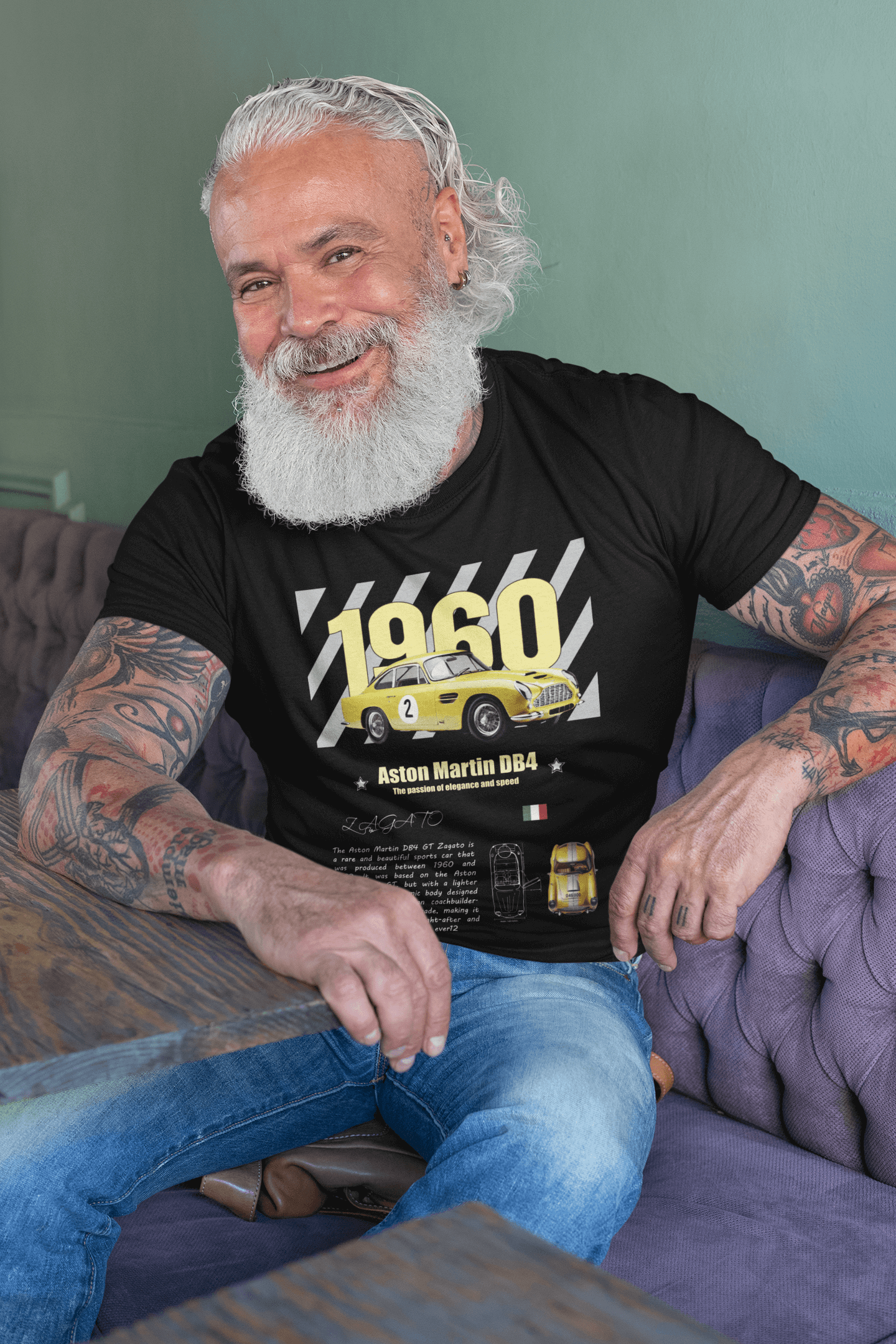 Aston Martin DB4 (1960) Graphic T-Shirt — Racing Poster + Photo